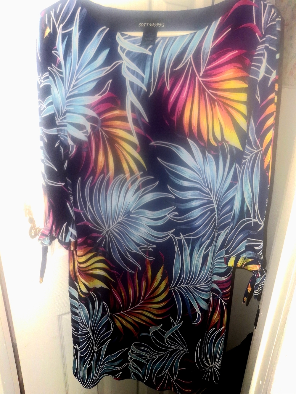 Soft Works Navy Tropical Leaf Print Tunic